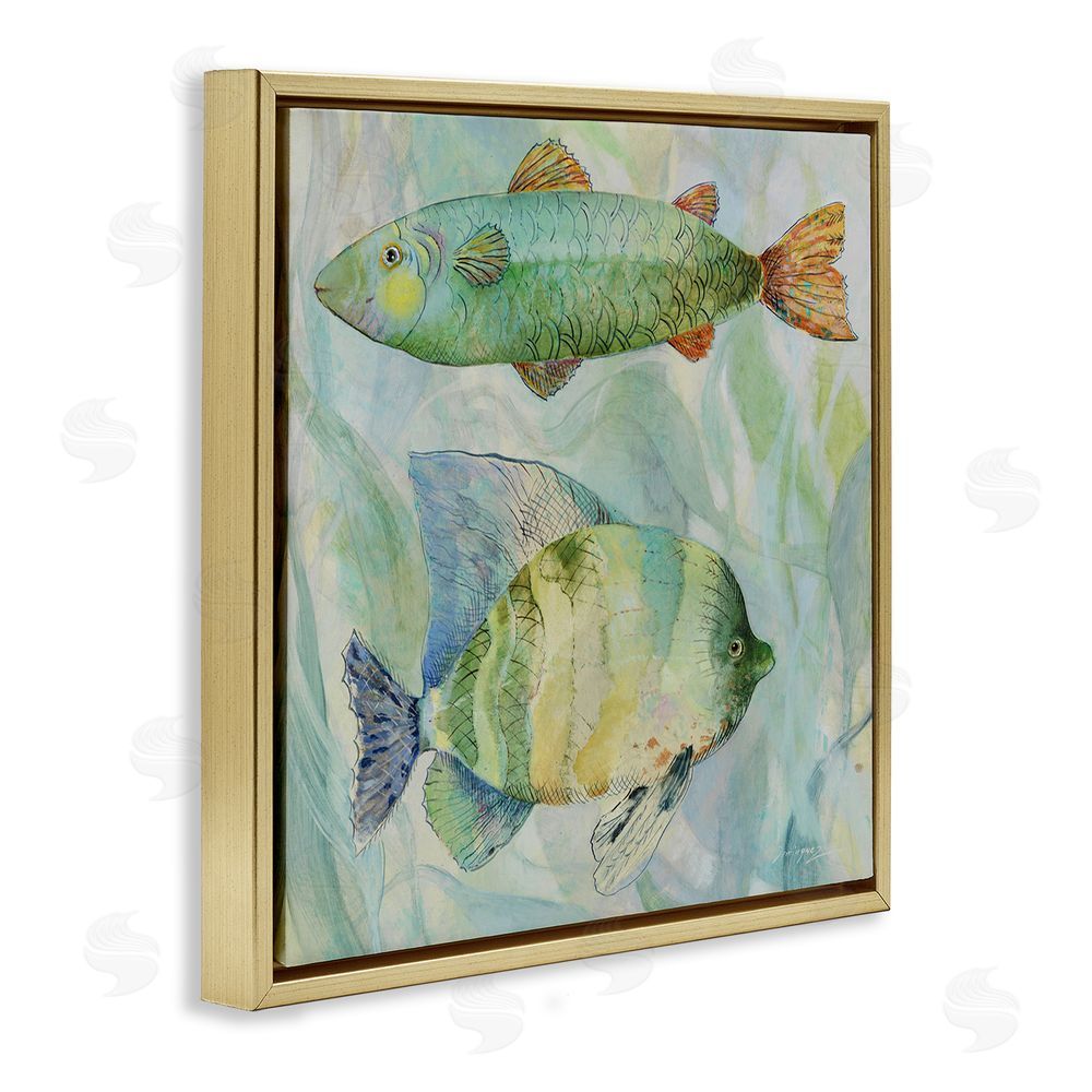 Lorenzo Collective Sweet Fish Duo Watercolor Gold Floating Framed Canvas Wall Art Print