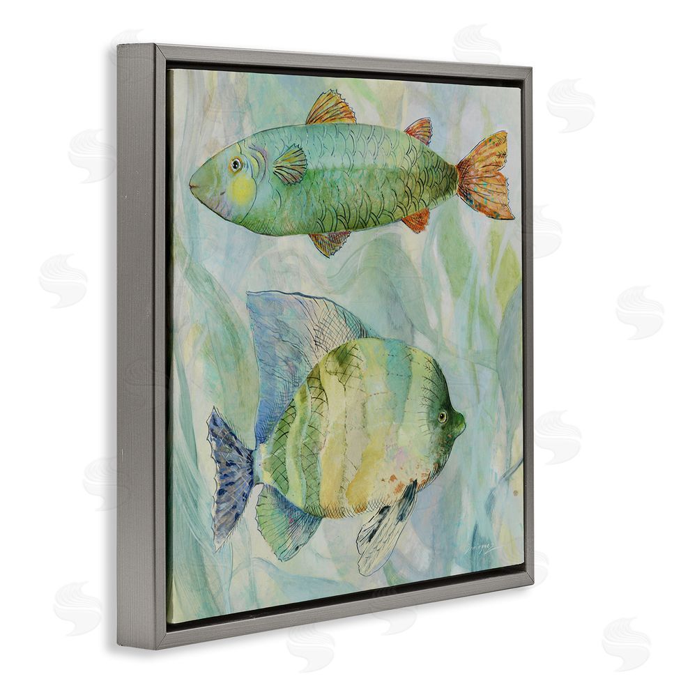Lorenzo Collective Sweet Fish Duo Watercolor Gray Floating Framed Canvas Wall Art Print
