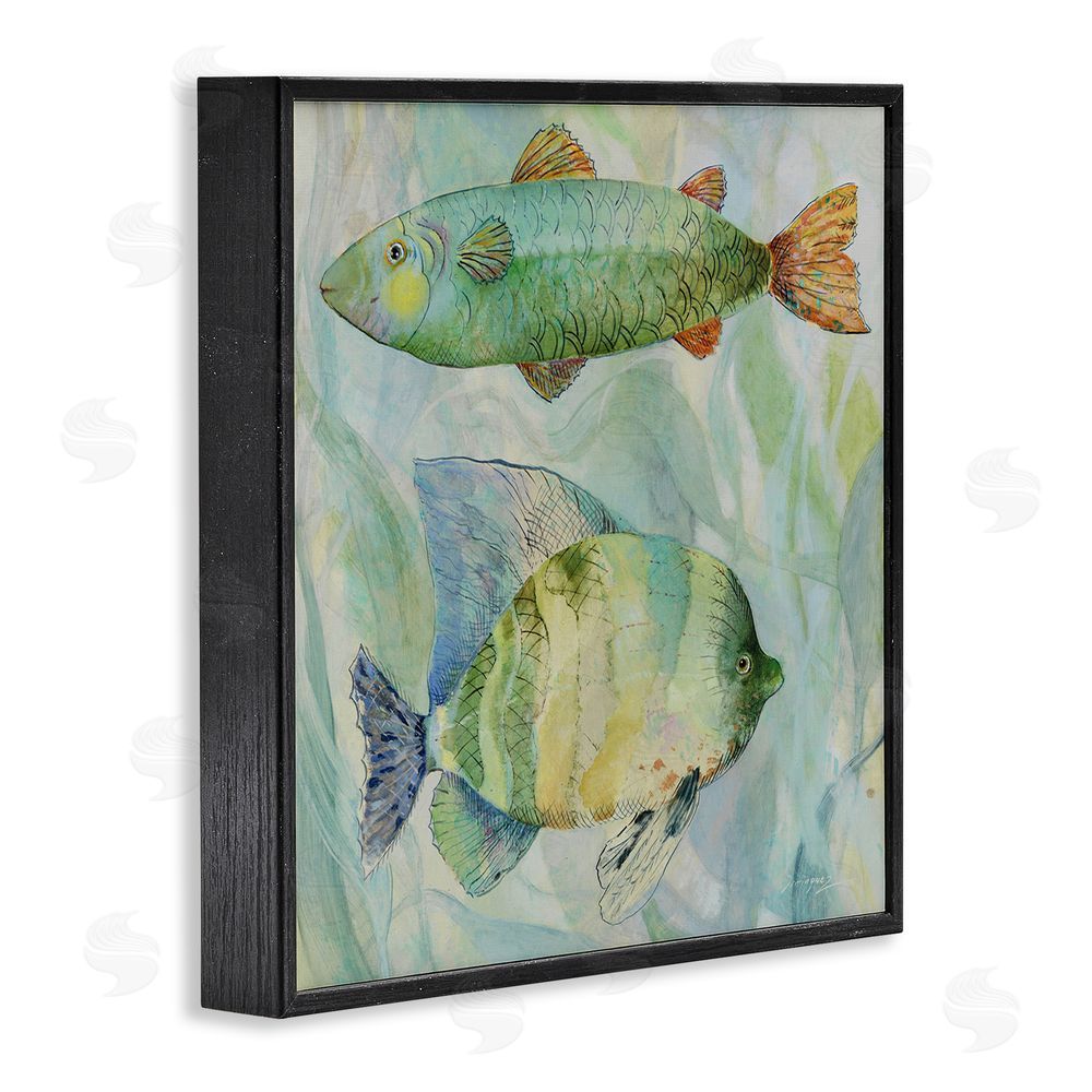 Lorenzo Collective Sweet Fish Duo Watercolor Black Framed Giclee Wall Art Print
