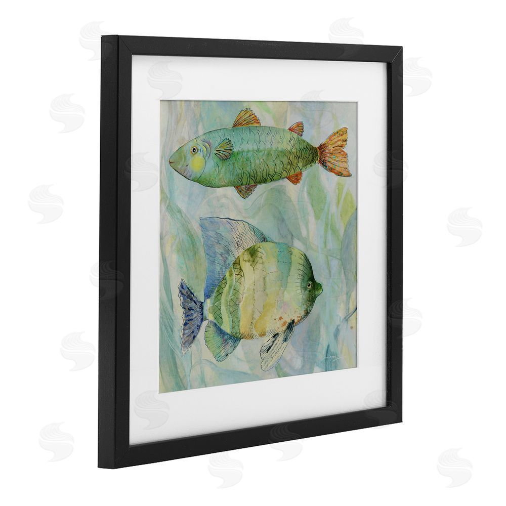 Lorenzo Collective Sweet Fish Duo Watercolor Black Framed Print Under Glass with White Mat Wall Art