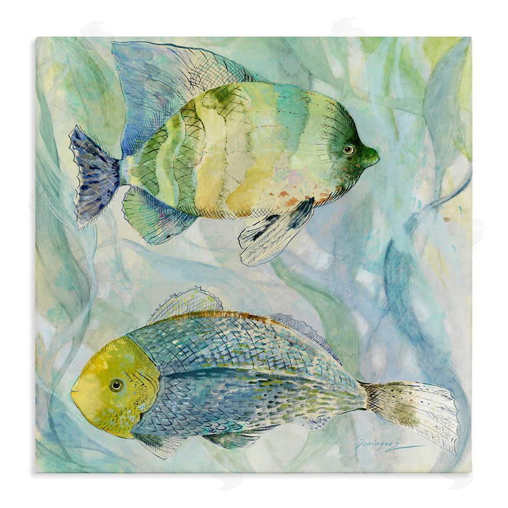 Lorenzo Collective Sweet Fish Duo Blue Green Stretched Canvas Wall Art Print