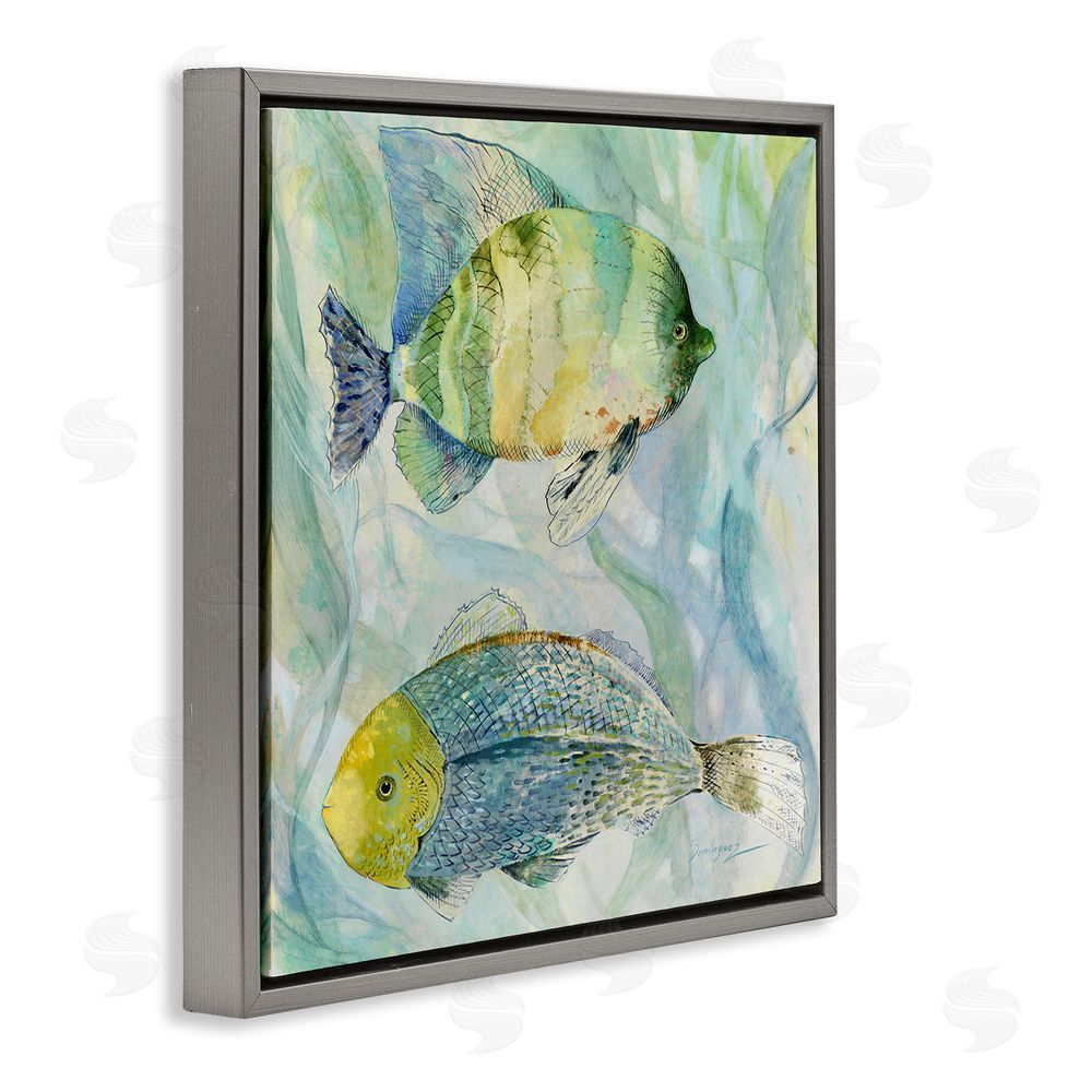 Lorenzo Collective Sweet Fish Duo Blue Green Gray Floating Framed Canvas Wall Art Print