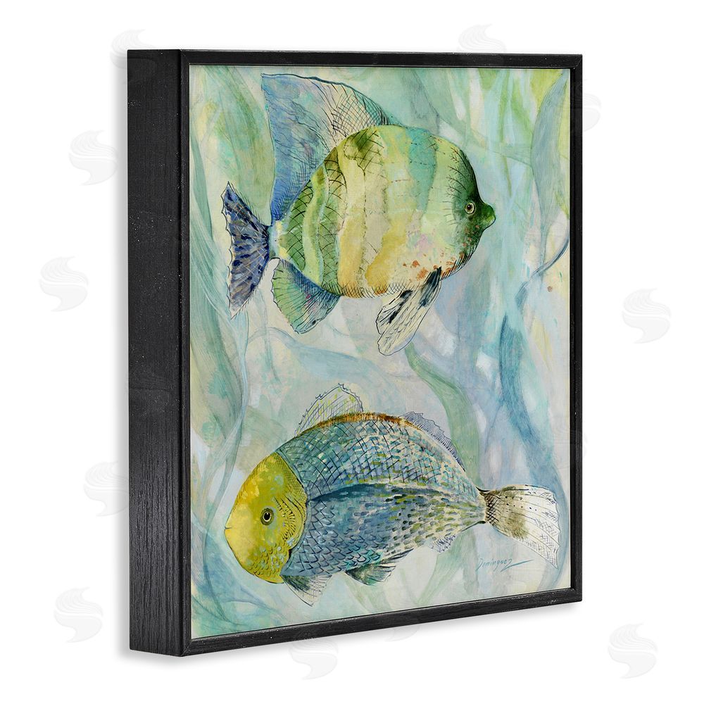 Lorenzo Collective Sweet Fish Duo Blue Green Black Framed Giclee Wall Art Print