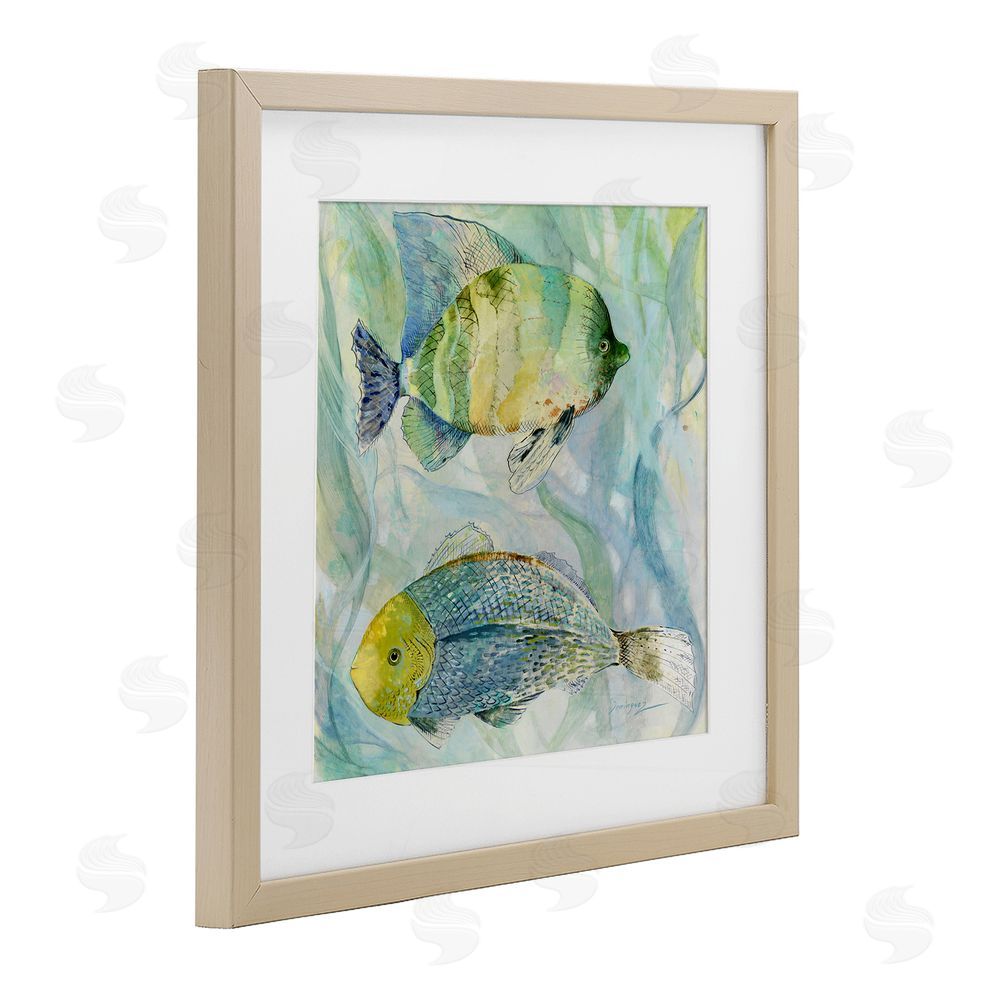 Lorenzo Collective Sweet Fish Duo Blue Green Brown Framed Print Under Glass with White Mat Wall Art
