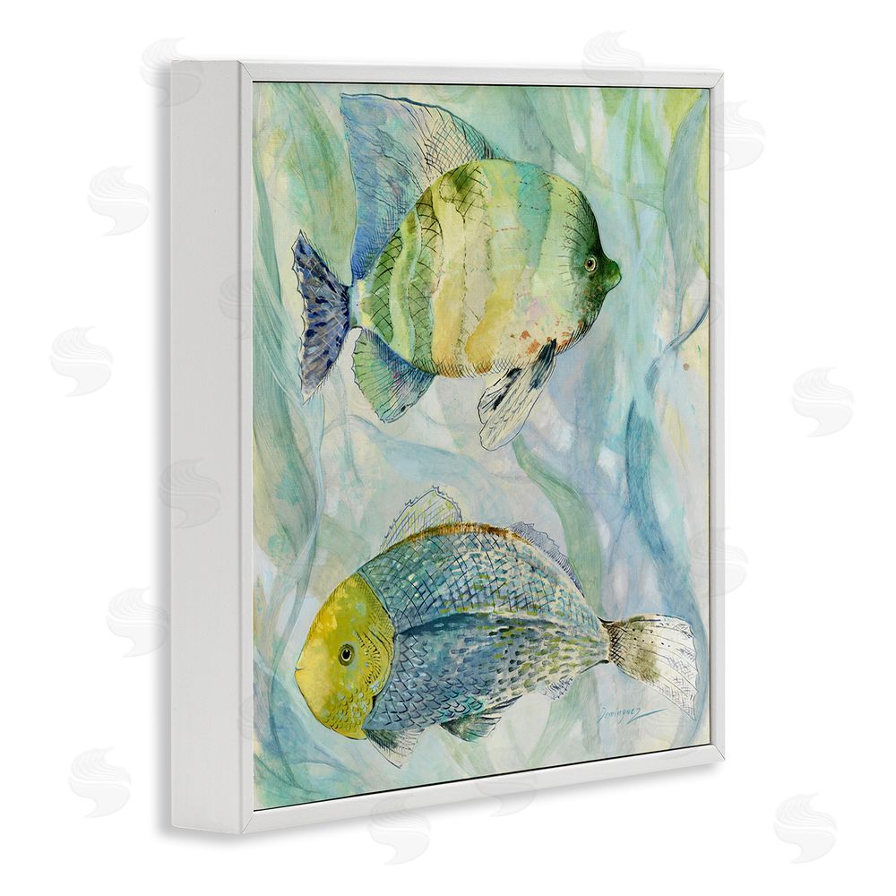 Lorenzo Collective Sweet Fish Duo Blue Green White Framed Giclee Wall Art Print