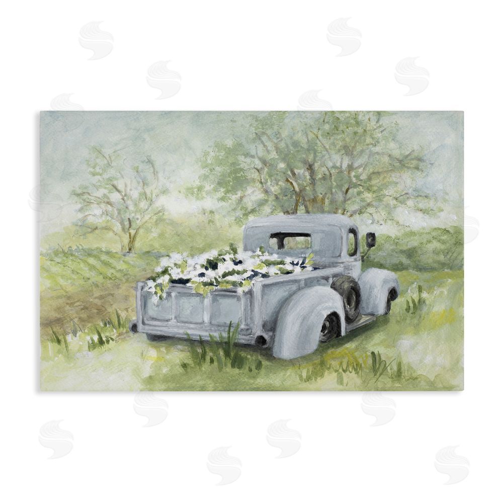 Lanie Loreth Vintage Blue Truck Flower Sale Stretched Canvas Wall Art Print