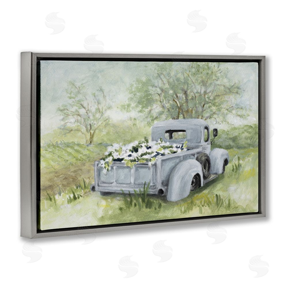 Lanie Loreth Vintage Blue Truck Flower Sale Gray Floating Framed Canvas Wall Art Print