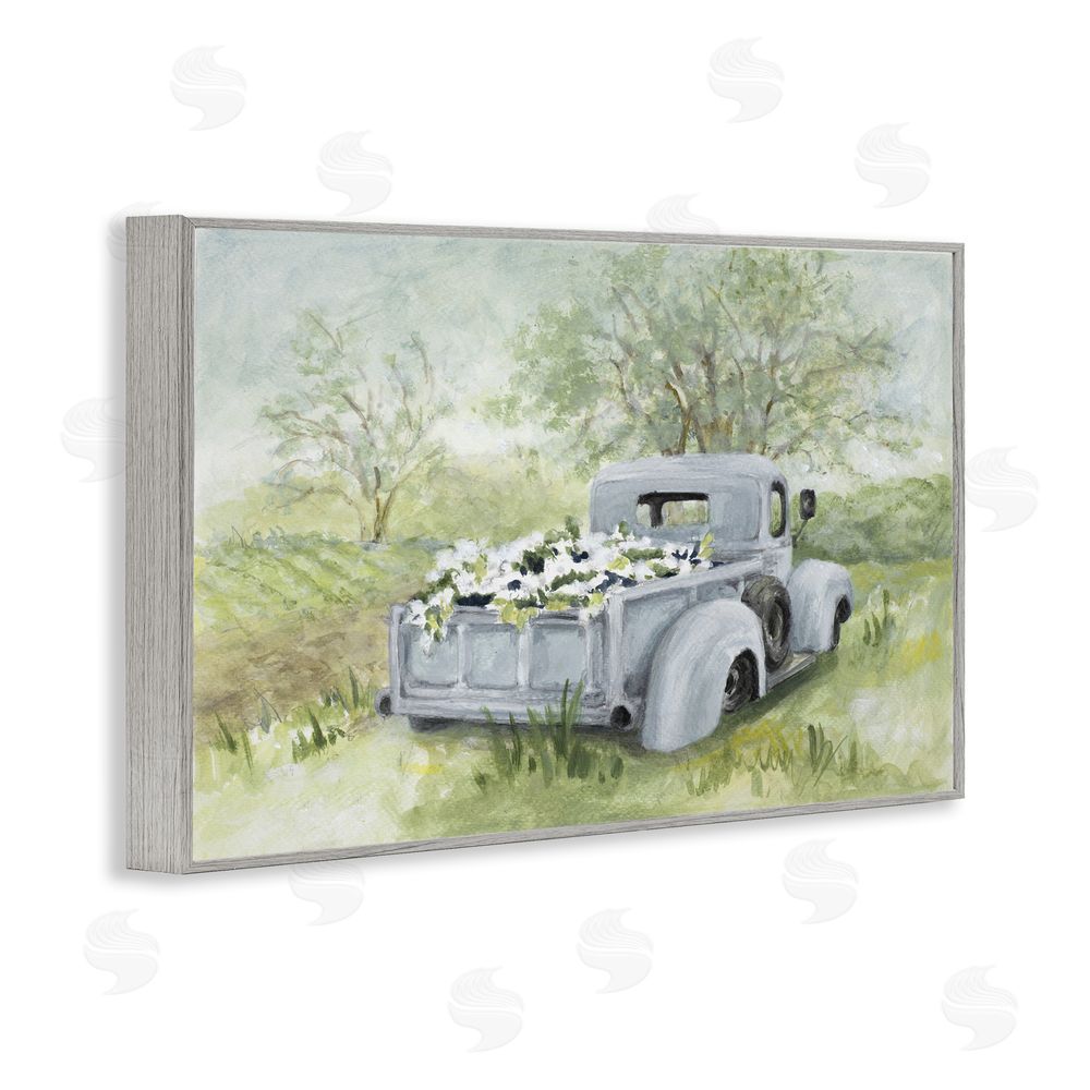 Lanie Loreth Vintage Blue Truck Flower Sale Gray Framed Giclee Wall Art Print