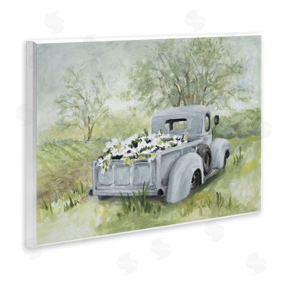 Lanie Loreth Vintage Blue Truck Flower Sale Wall Plaque Printed Art