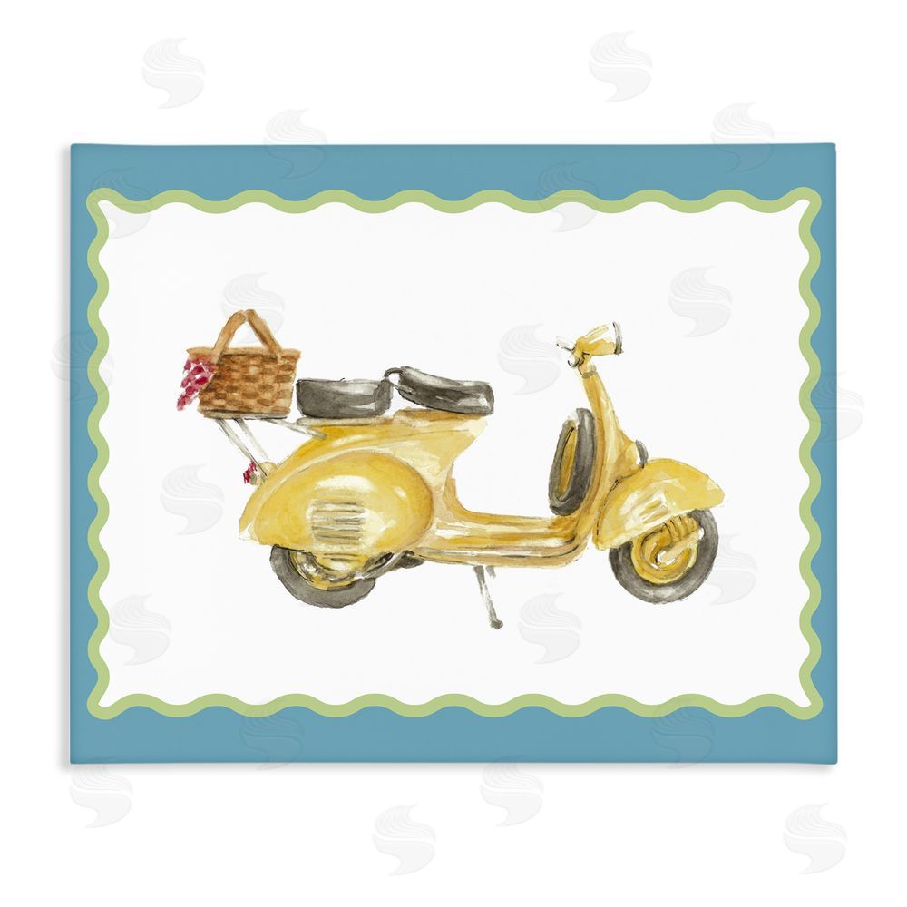 Lanie Loreth Yellow Vespa with Wavy Border Stretched Canvas Wall Art Print