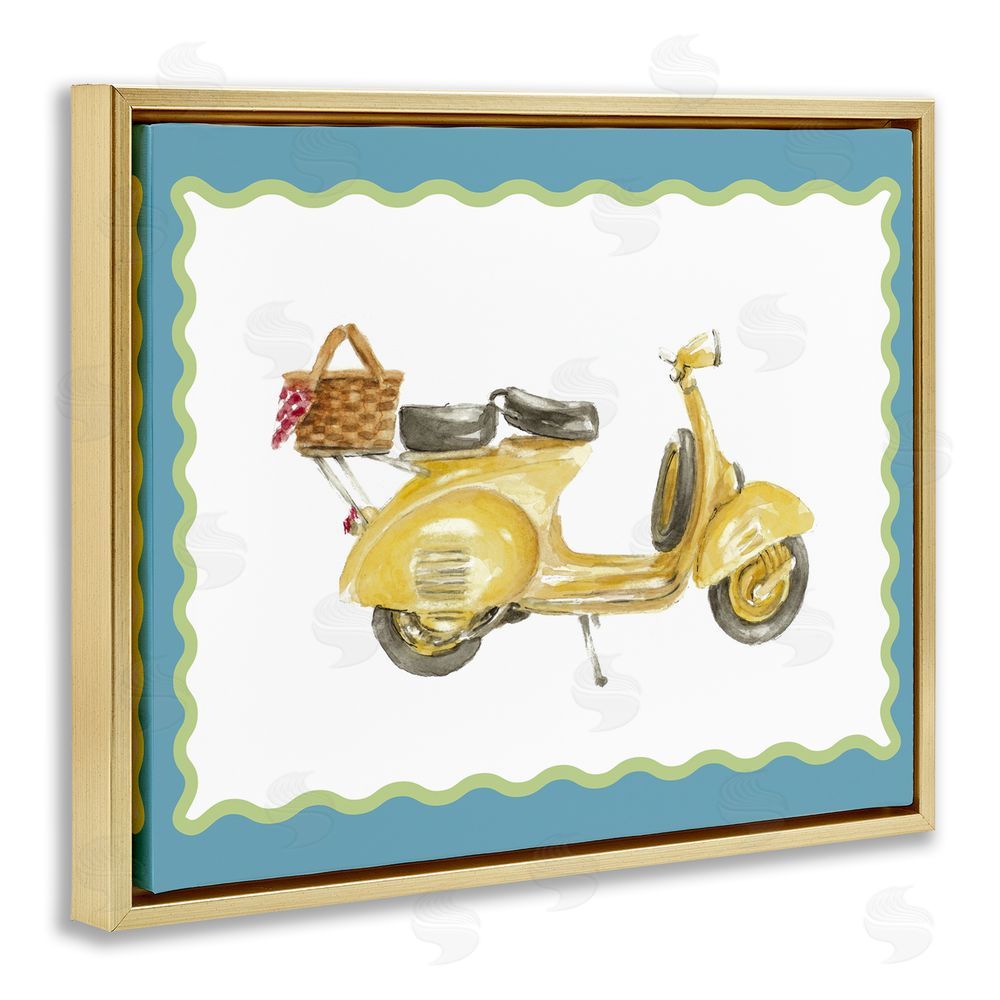 Lanie Loreth Yellow Vespa with Wavy Border Gold Floating Framed Canvas Wall Art Print