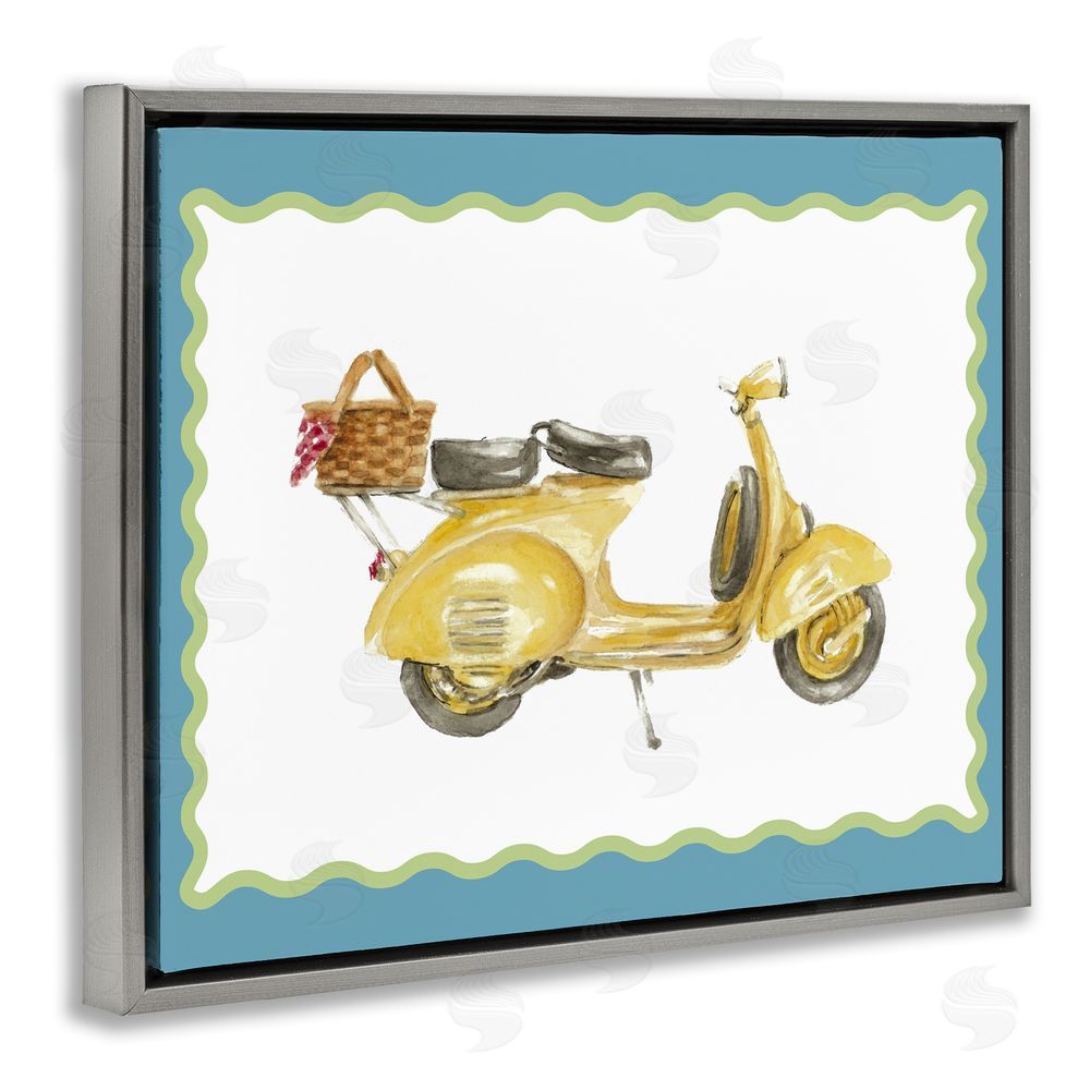 Lanie Loreth Yellow Vespa with Wavy Border Gray Floating Framed Canvas Wall Art Print