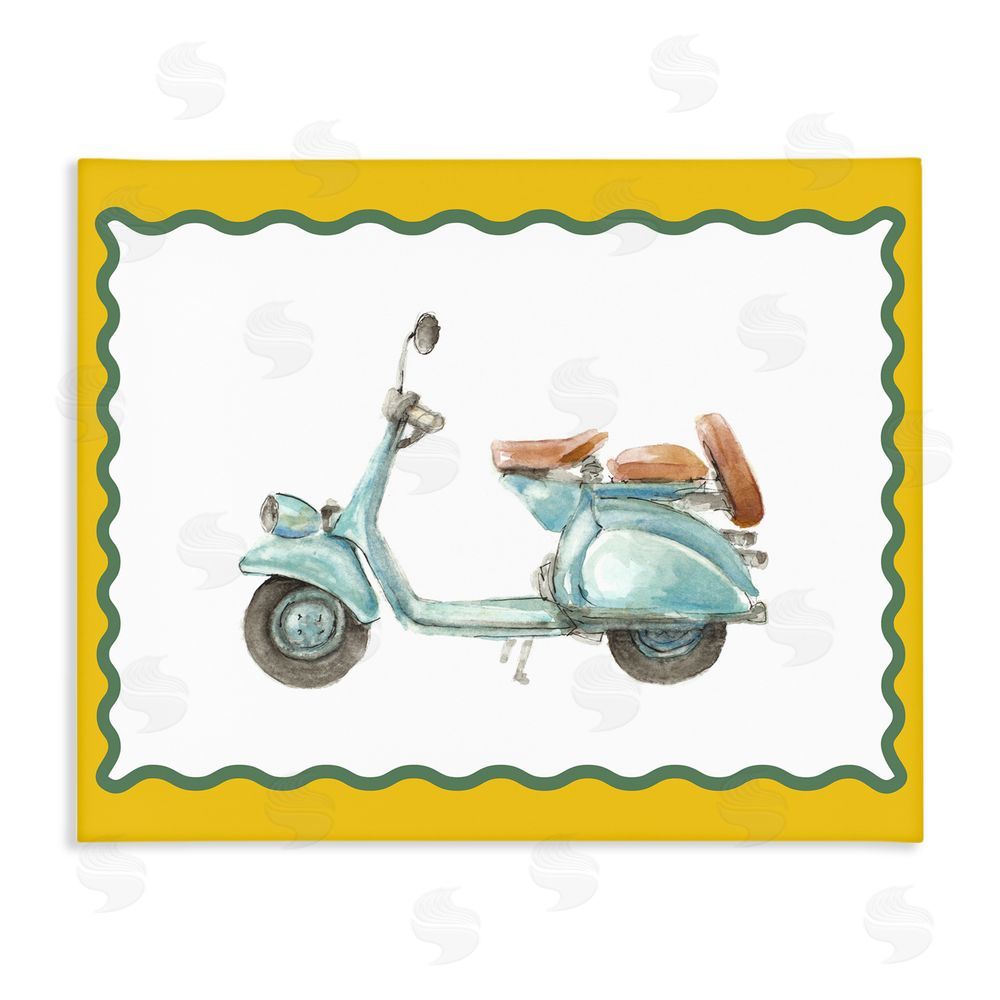Lanie Loreth Blue Vespa with Yellow Border Stretched Canvas Wall Art Print