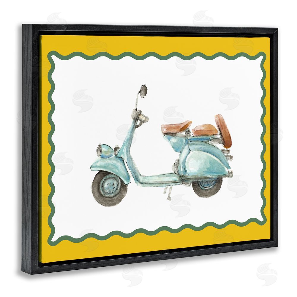 Lanie Loreth Blue Vespa with Yellow Border Black Floating Frame Stretched Canvas Wall Art Print