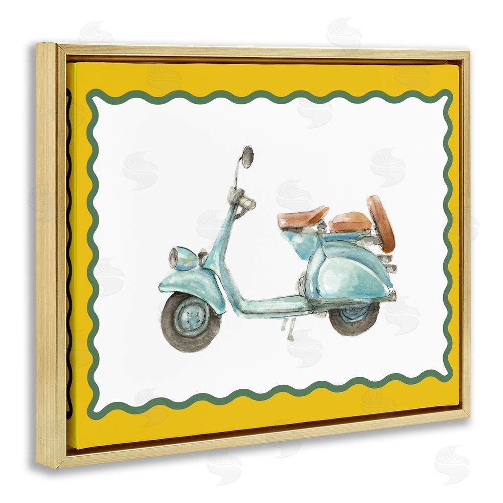 Lanie Loreth Blue Vespa with Yellow Border Gold Floating Frame Stretched Canvas Wall Art Print