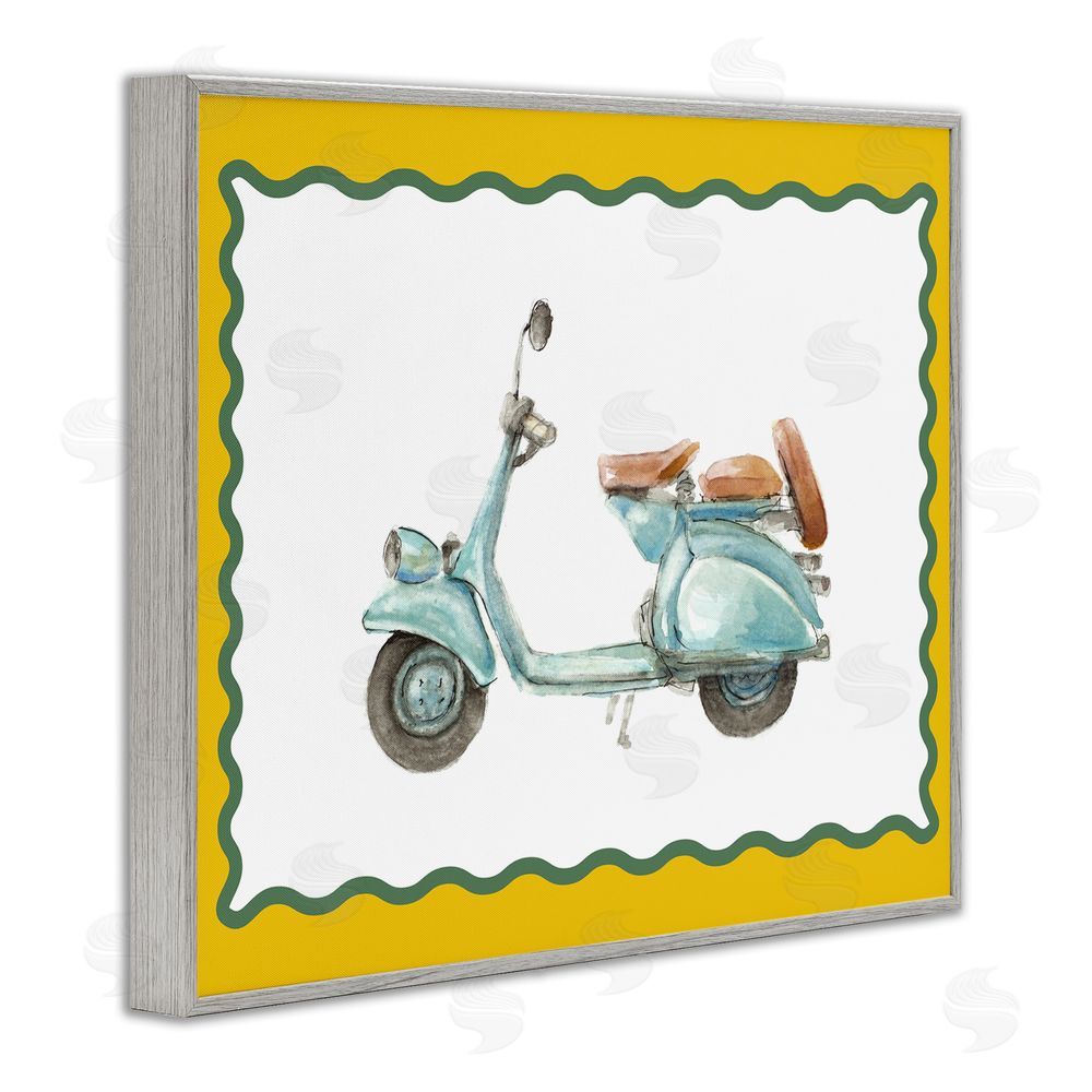 Lanie Loreth Blue Vespa with Yellow Border Gray Framed Giclee Wall Art Print