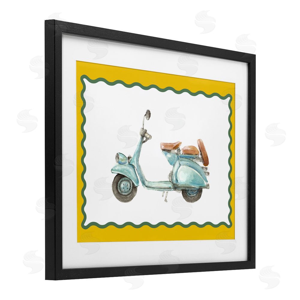 Lanie Loreth Blue Vespa with Yellow Border Black Framed Print Under Glass with Matting Wall Art