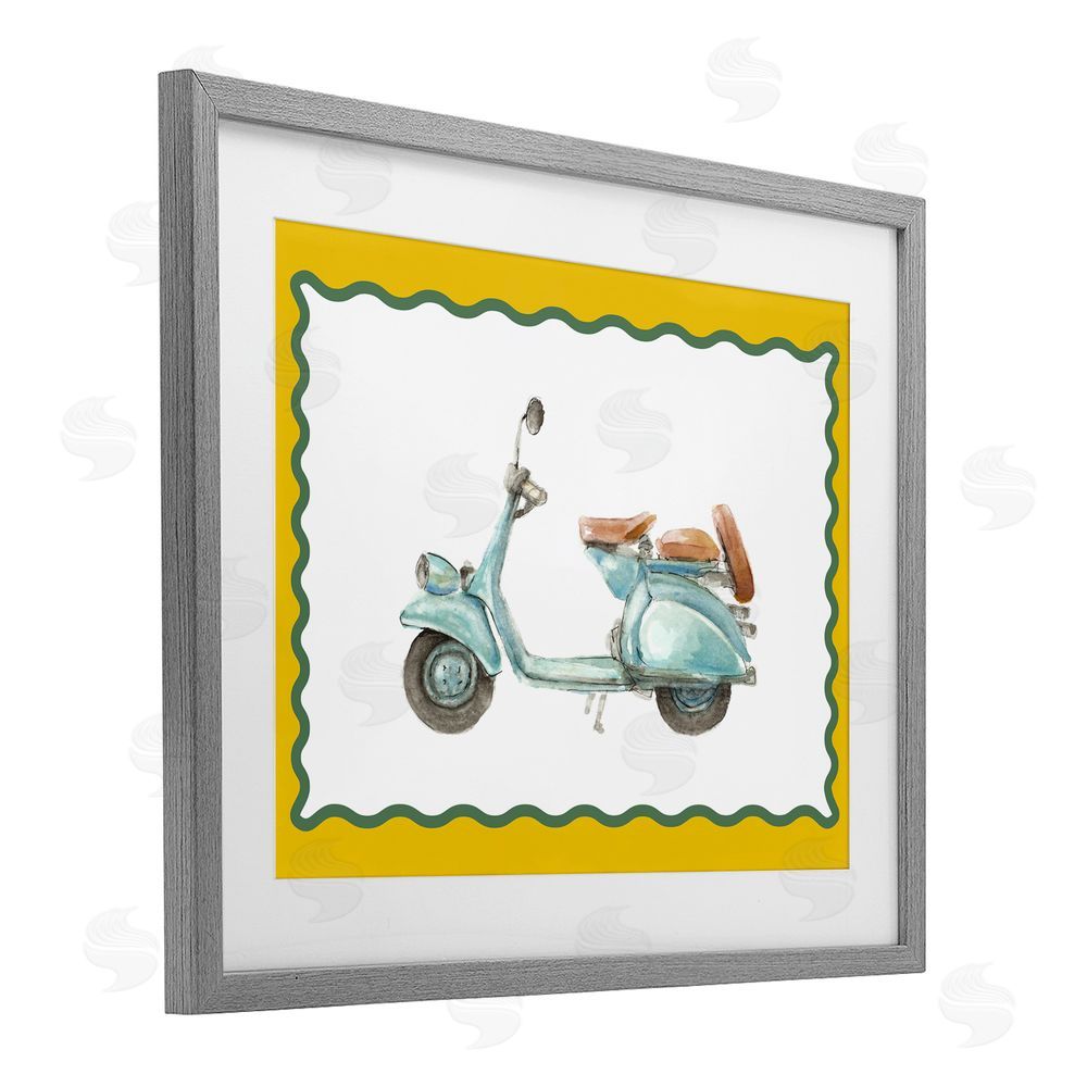 Lanie Loreth Blue Vespa with Yellow Border Gray Framed Print Under Glass with Matting Wall Art