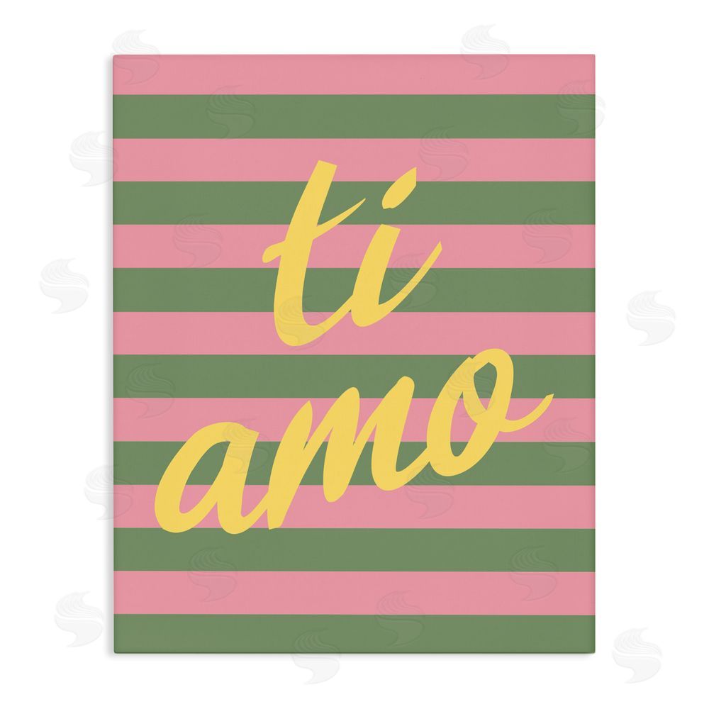 SD Graphics Studio Ti Amo Pink Green Stripes Stretched Canvas Wall Art Print