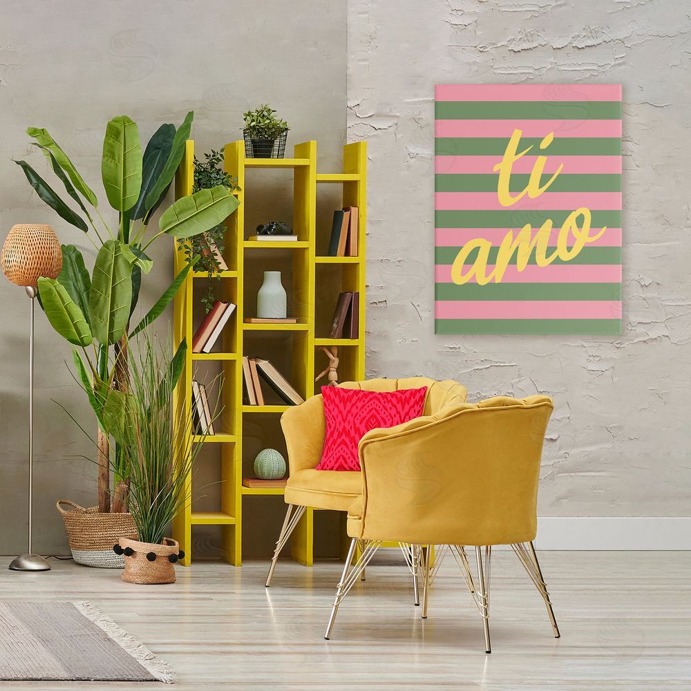 SD Graphics Studio Ti Amo Pink Green Stripes Stretched Canvas on Wall