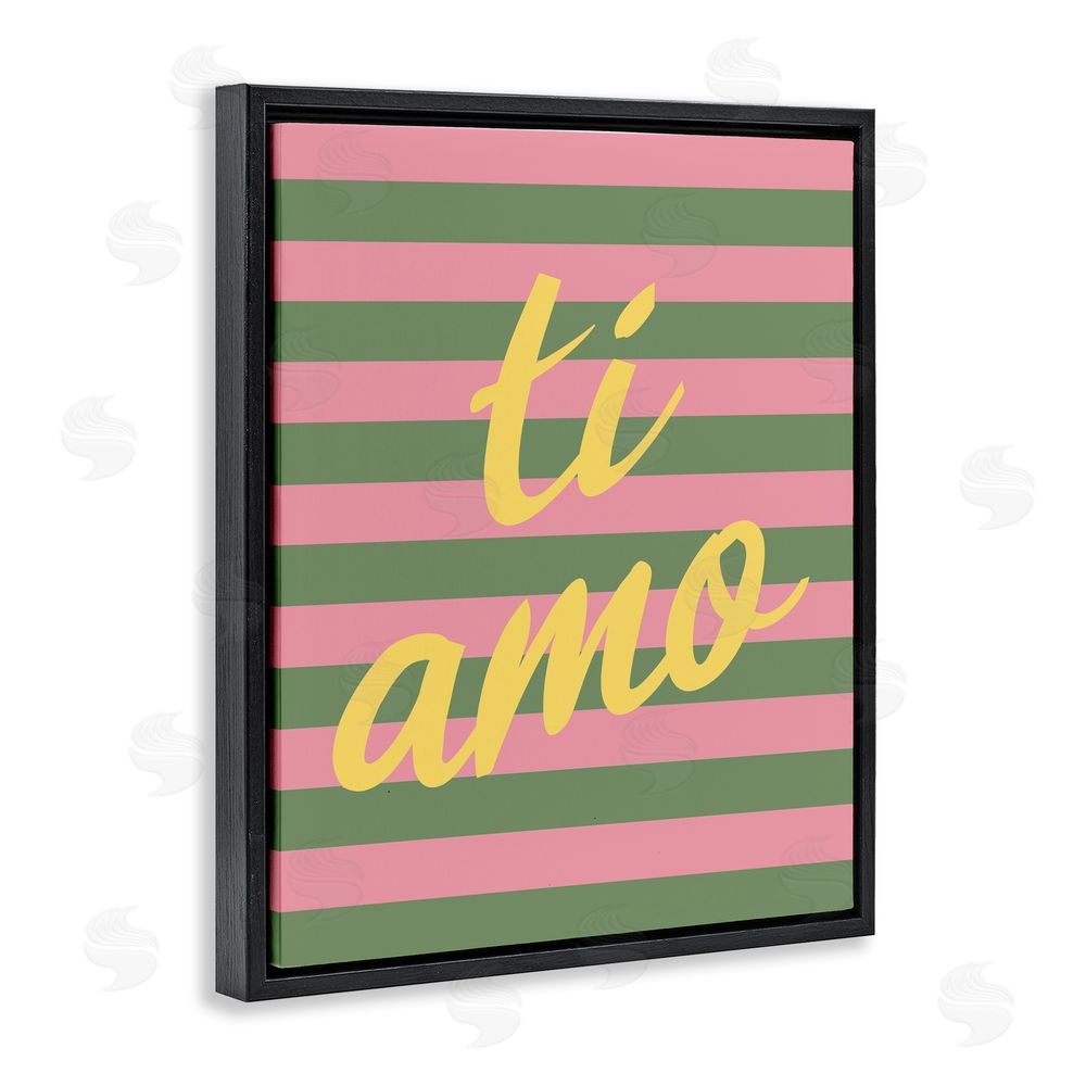 SD Graphics Studio Ti Amo Pink Green Stripes Black Floating Framed Canvas Wall Art Print