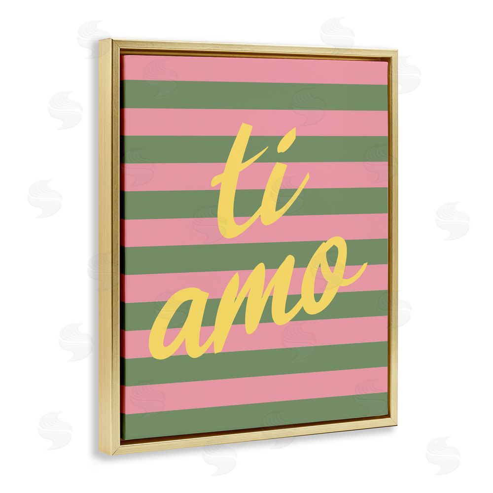SD Graphics Studio Ti Amo Pink Green Stripes Gold Floating Framed Canvas Wall Art Print
