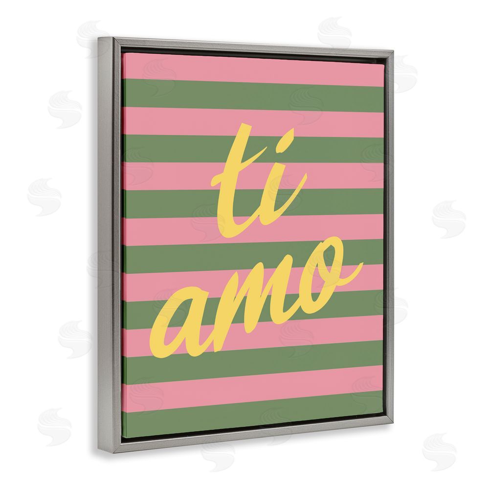 SD Graphics Studio Ti Amo Pink Green Stripes Gray Floating Framed Canvas Wall Art Print
