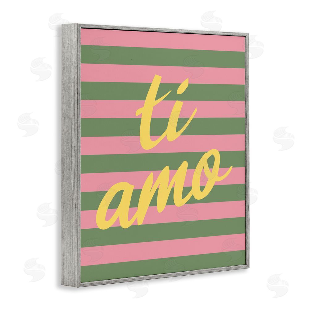 SD Graphics Studio Ti Amo Pink Green Stripes Gray Framed Giclee Wall Art Print
