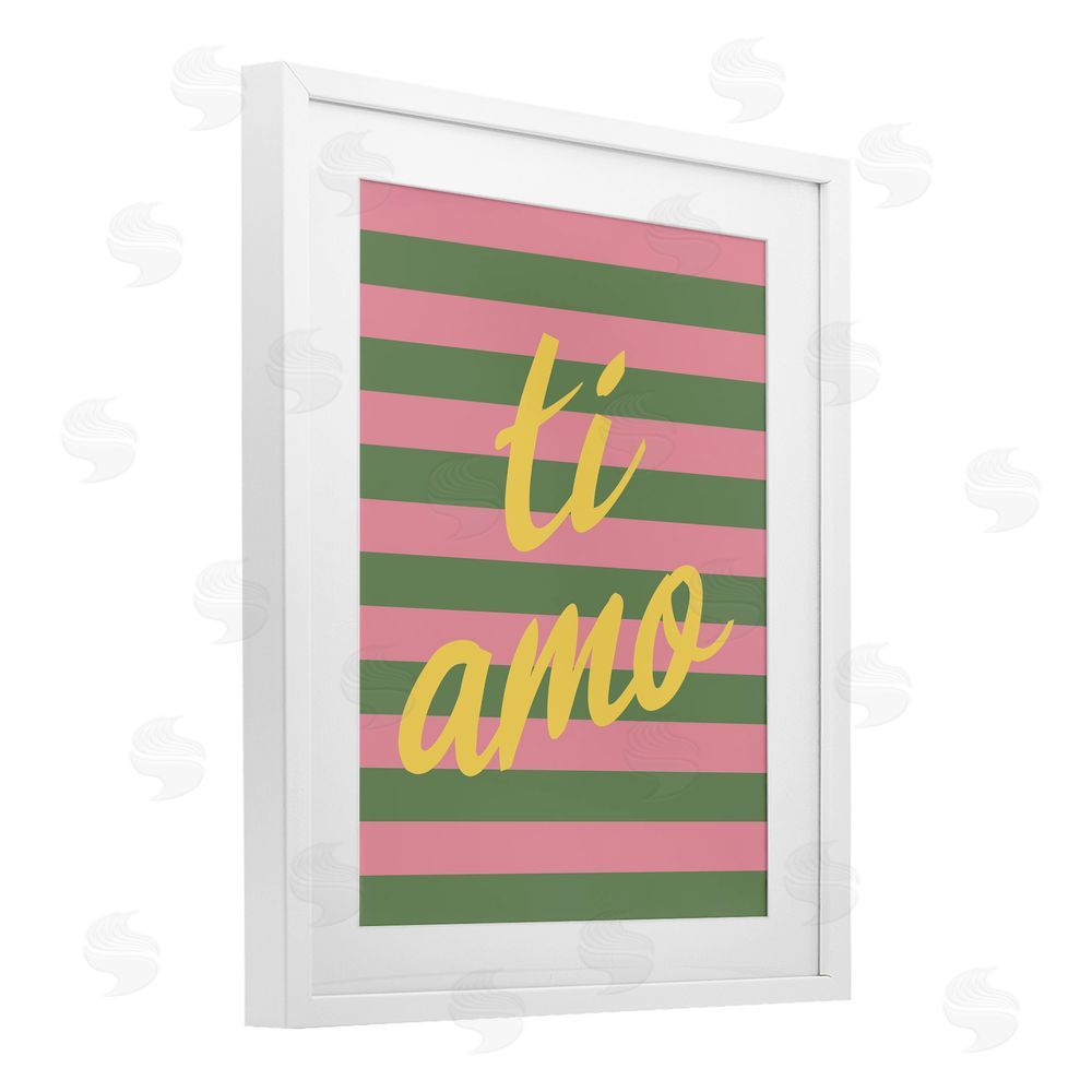 SD Graphics Studio Ti Amo Pink Green Stripes White Framed Print Under Glass with White Mat Wall Art
