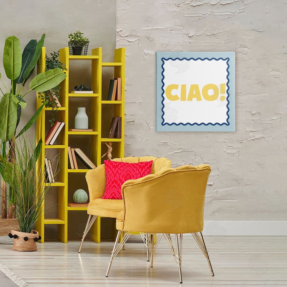 SD Graphics Studio CIAO! Bold Yellow Typography Stretched Canvas Wall Art in Room