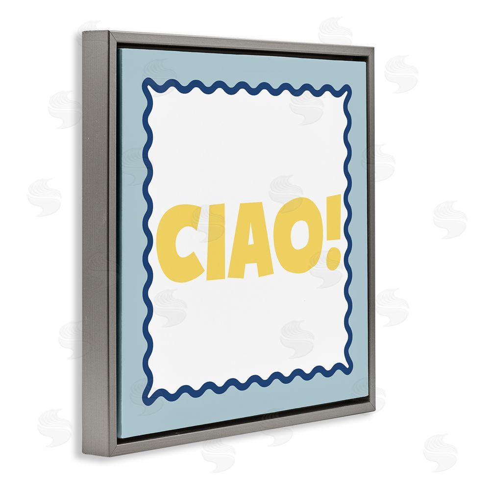 SD Graphics Studio CIAO! Bold Yellow Typography Gray Floating Frame Canvas Wall Art Print