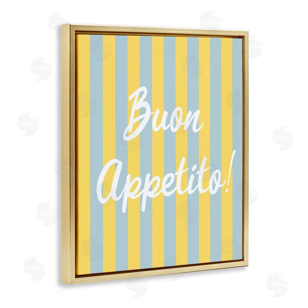 SD Graphics Studio Buon Appetito Blue Yellow Stripes Gold Floating Frame Stretched Canvas Wall Art Print