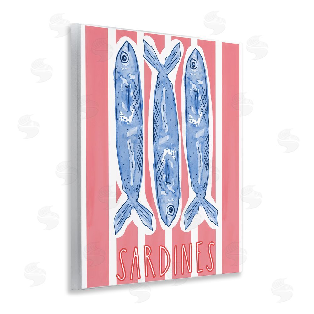 Nola James Americana Sardines on Pink Stripes Wall Plaque Art Print with White Foil Wrap