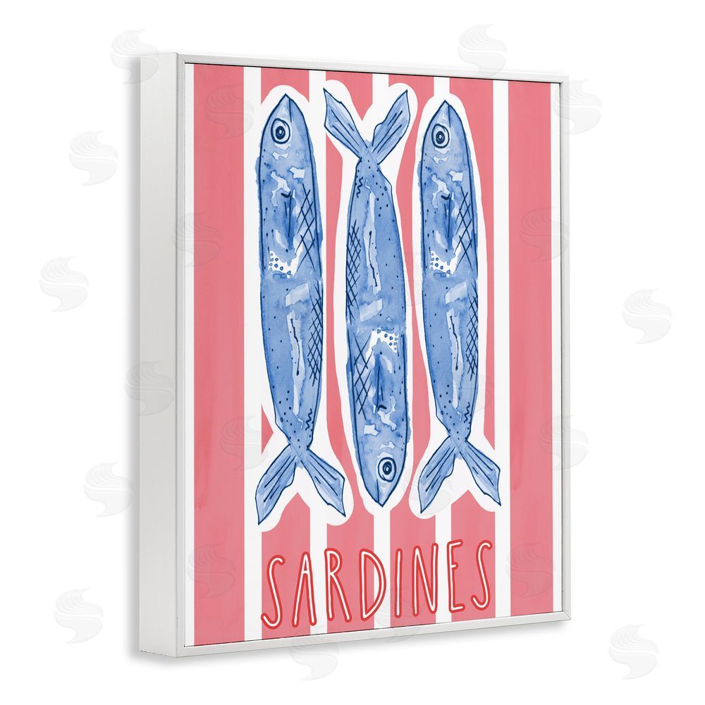 Nola James Americana Sardines on Pink Stripes White Framed Giclee Wall Art Print