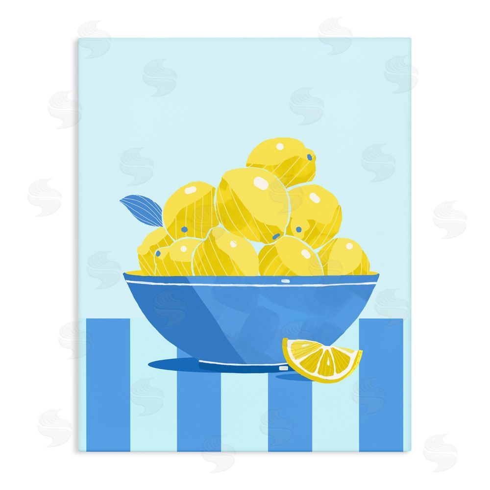 Lucca Sheppard Yellow Lemon Bowl Striped Stretched Canvas Wall Art Print