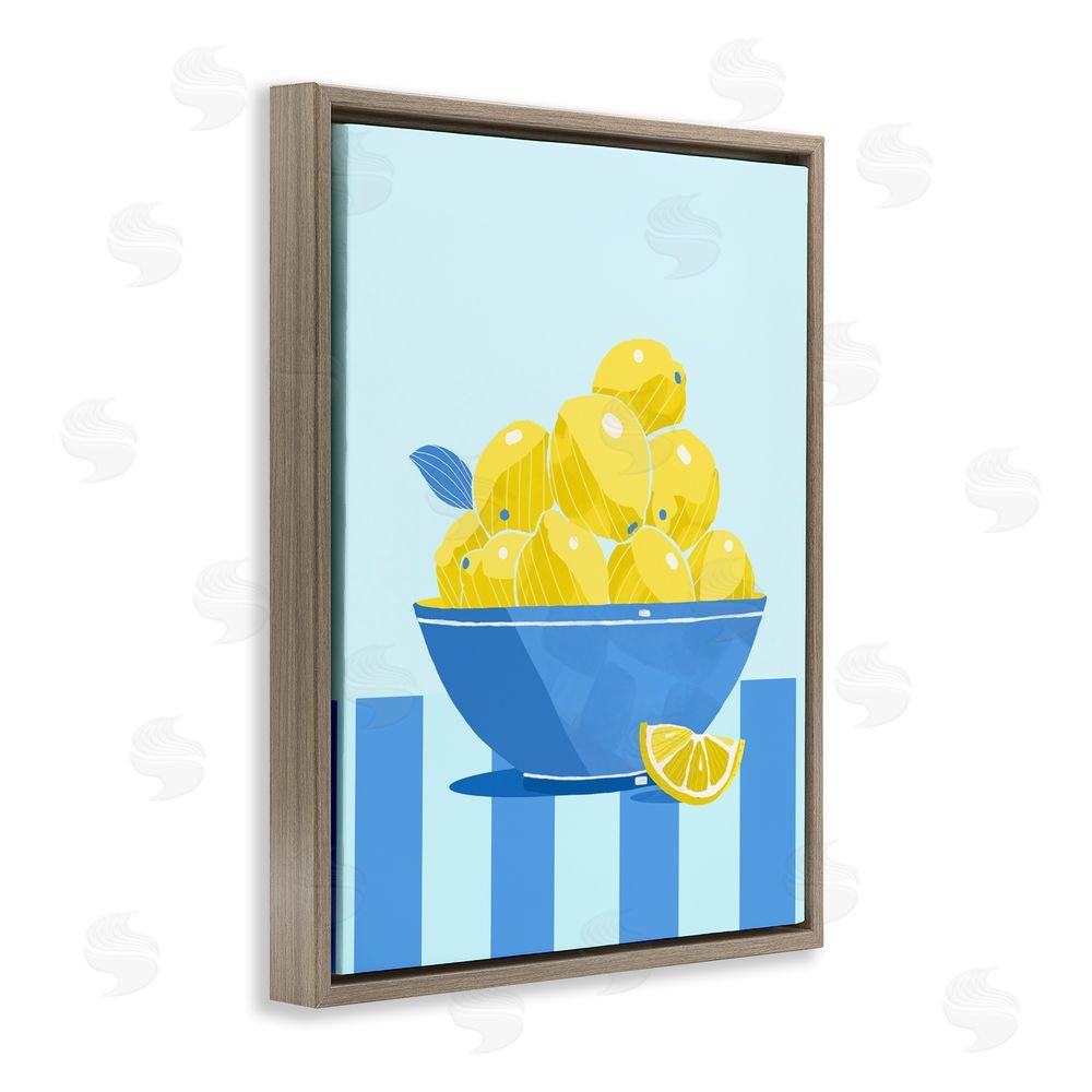 Lucca Sheppard Yellow Lemon Bowl Striped Brown Floating Framed Canvas Wall Art Print