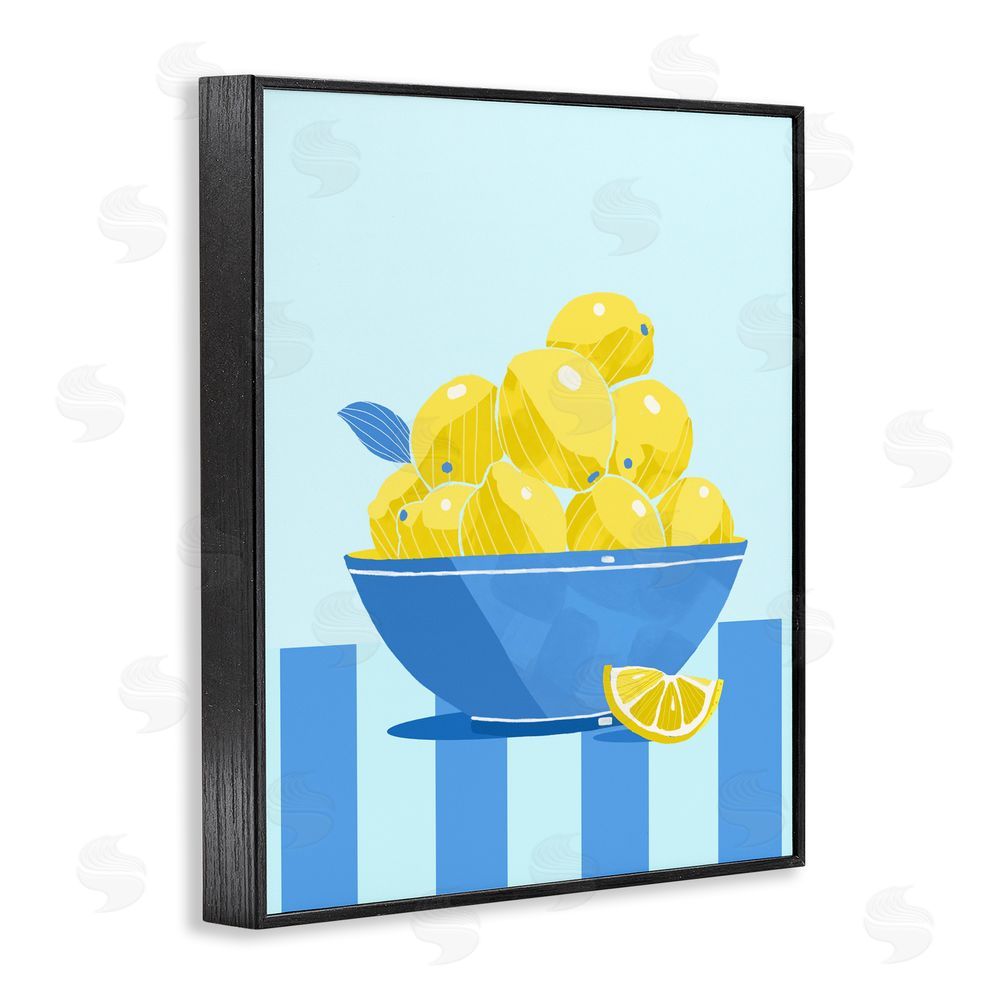 Lucca Sheppard Yellow Lemon Bowl Striped Black Framed Giclee Wall Art Print