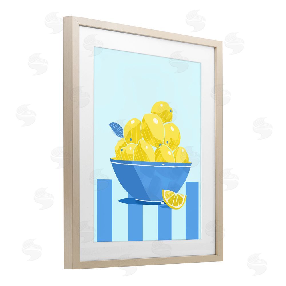 Lucca Sheppard Yellow Lemon Bowl Striped Brown Framed Print Under Glass with White Mat Wall Art