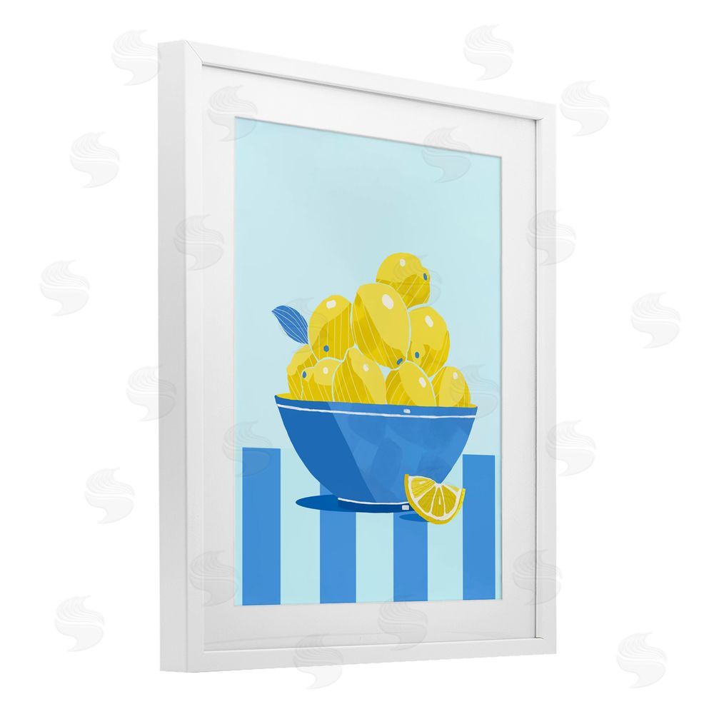 Lucca Sheppard Yellow Lemon Bowl Striped White Framed Print Under Glass with White Mat Wall Art
