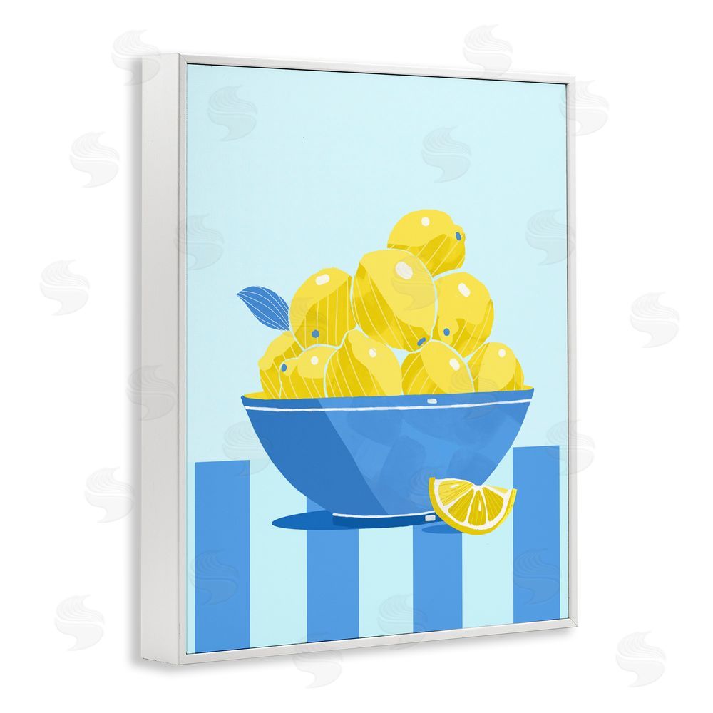 Lucca Sheppard Yellow Lemon Bowl Striped White Framed Giclee Wall Art Print