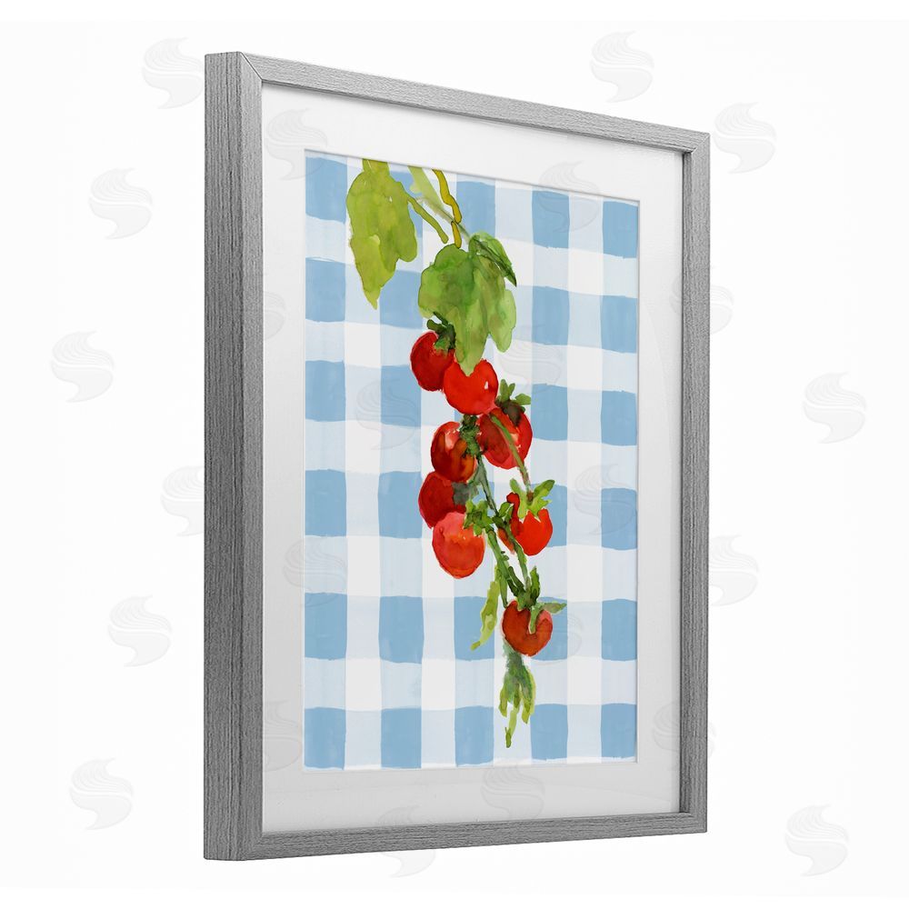 Lanie Loreth Vine Ripe Tomatoes on Plaid Gray Framed Print Under Glass with White Mat Wall Art