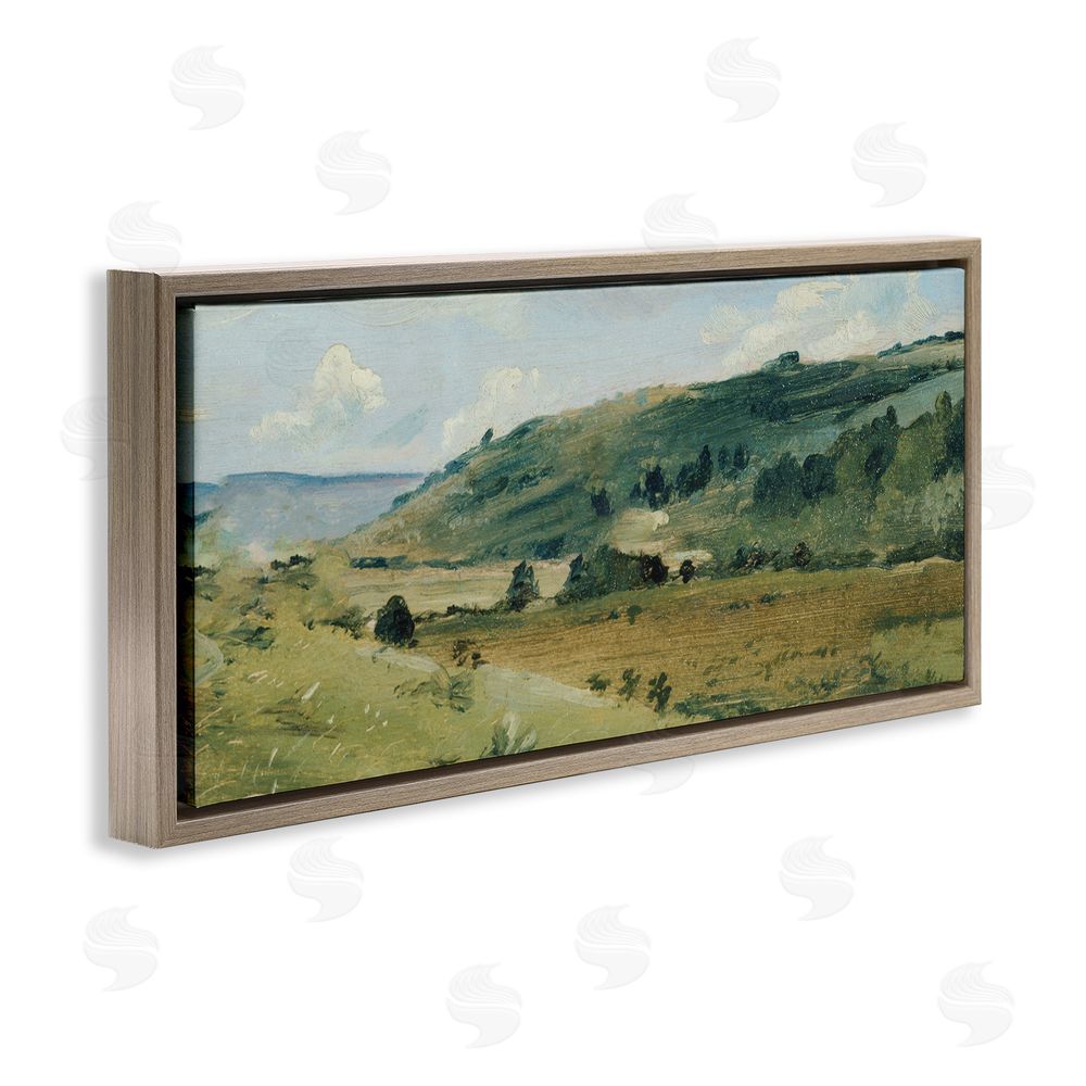 Lucille Price Tree Dotted Countryside in Summer Brown Floating Framed Canvas Wall Art Print