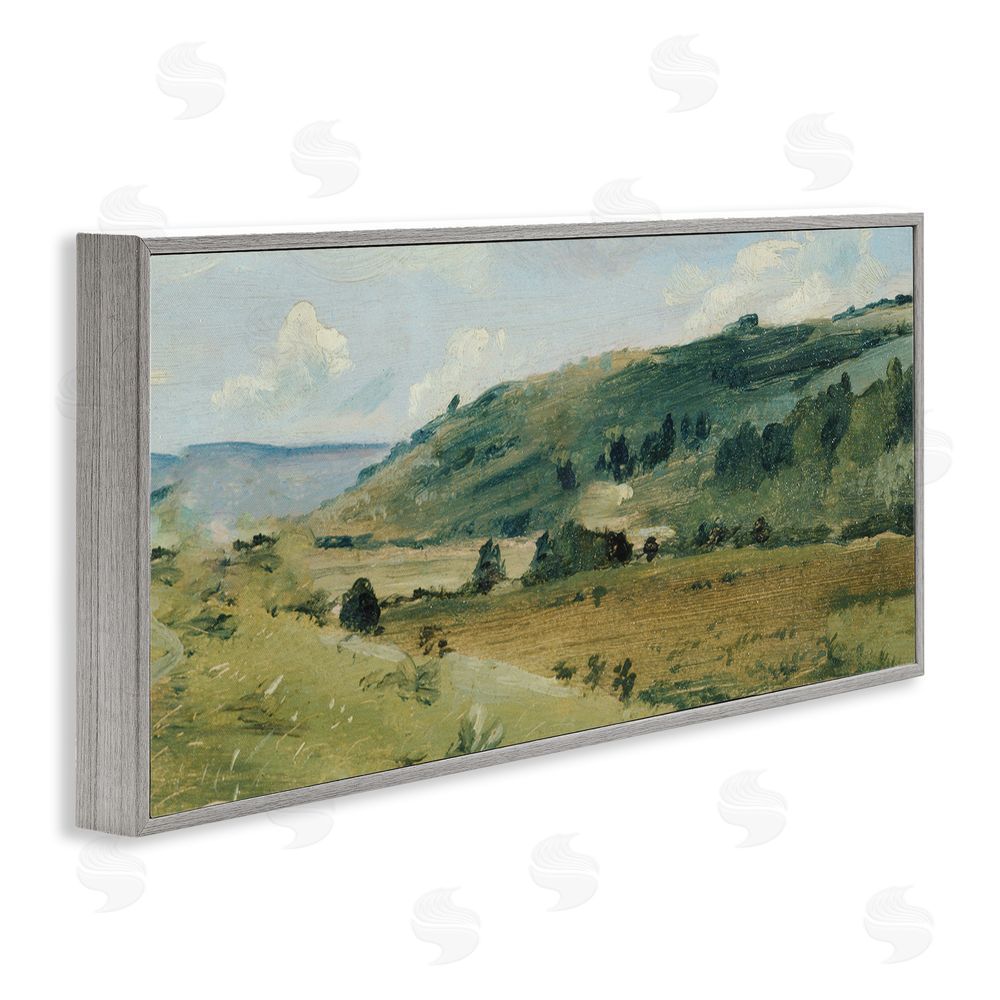 Lucille Price Tree Dotted Countryside in Summer Gray Framed Giclee Wall Art Print
