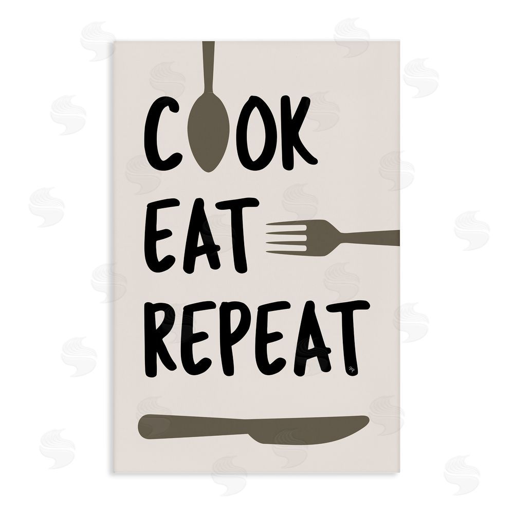 Martina Pavlova Cook Eat Repeat with Utensils Stretched Canvas Wall Art