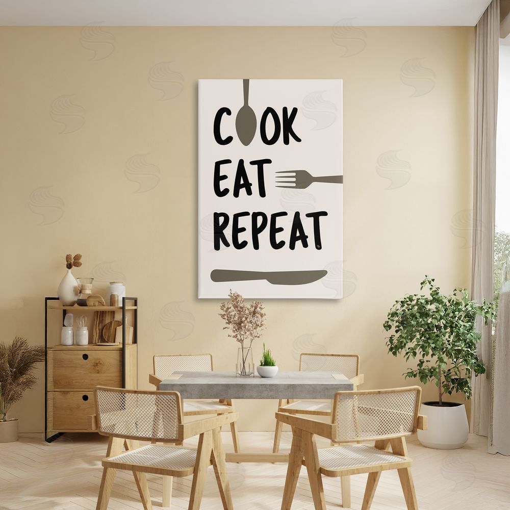 Martina Pavlova Cook Eat Repeat with Utensils Stretched Canvas Wall Art in Room