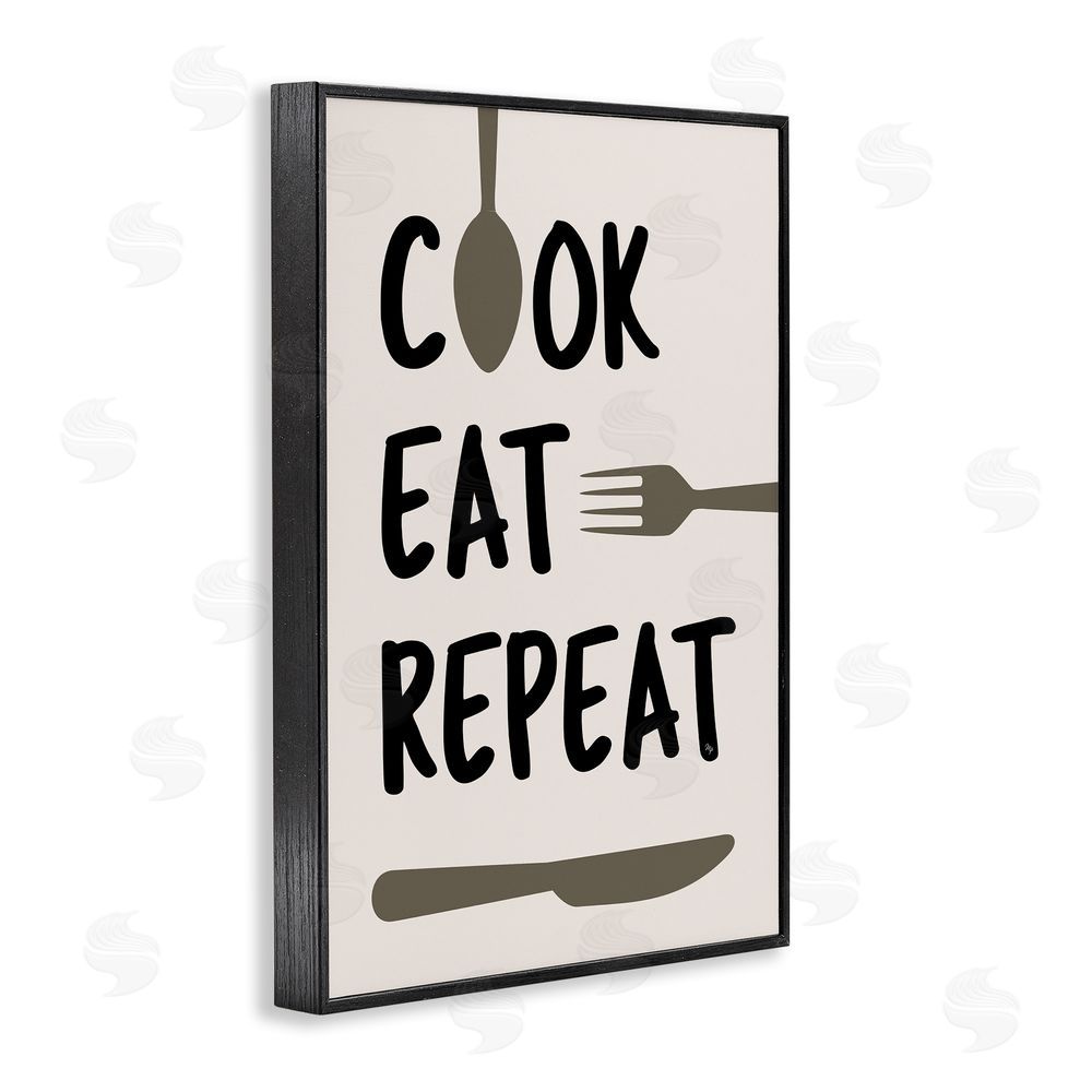 Martina Pavlova Cook Eat Repeat with Utensils Black Framed Giclee Wall Art Print