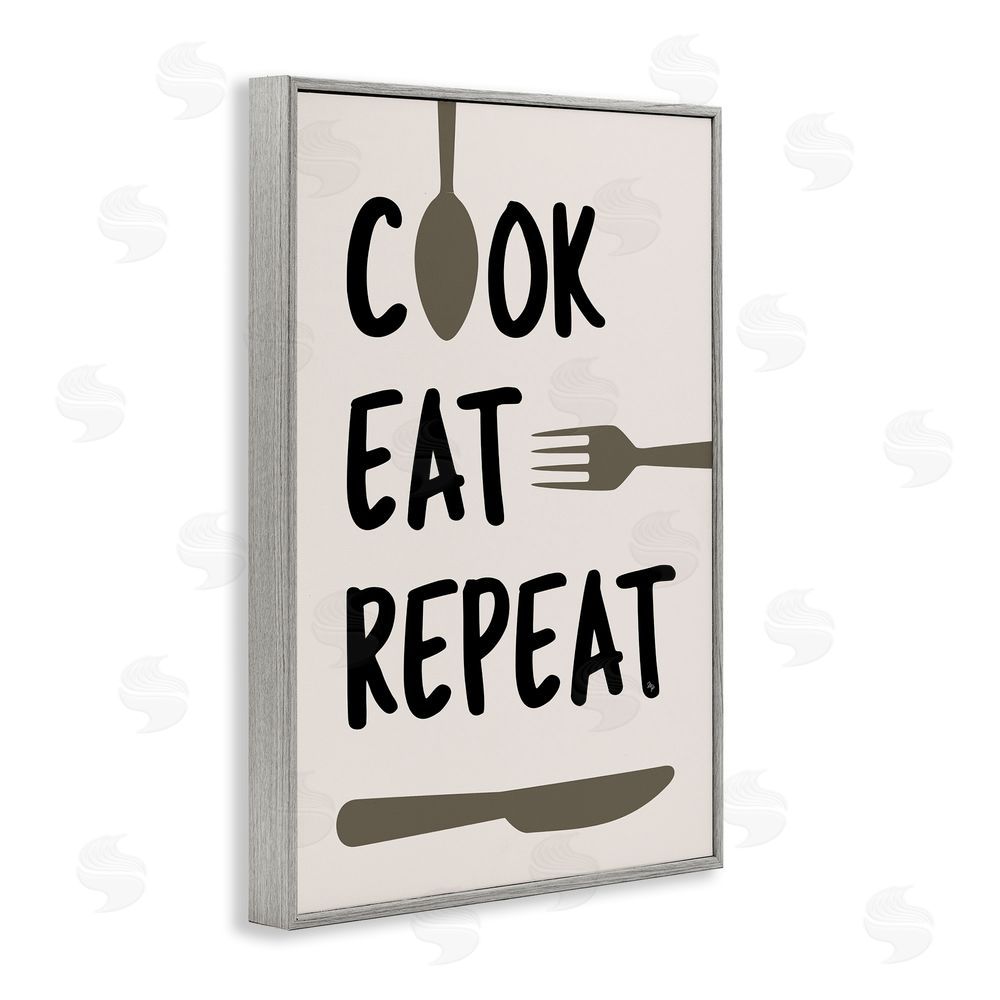 Martina Pavlova Cook Eat Repeat with Utensils Gray Framed Giclee Wall Art Print