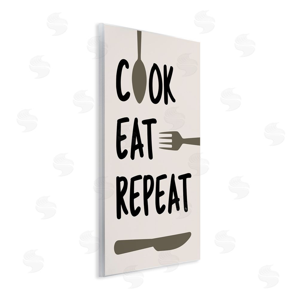 Martina Pavlova Cook Eat Repeat with Utensils Wall Plaque with Fixed Lithograph Print