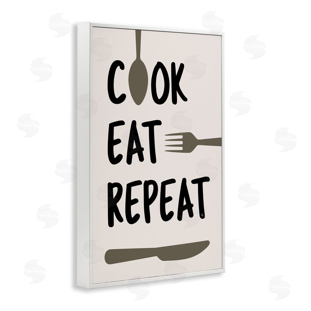 Martina Pavlova Cook Eat Repeat with Utensils White Framed Giclee Wall Art Print