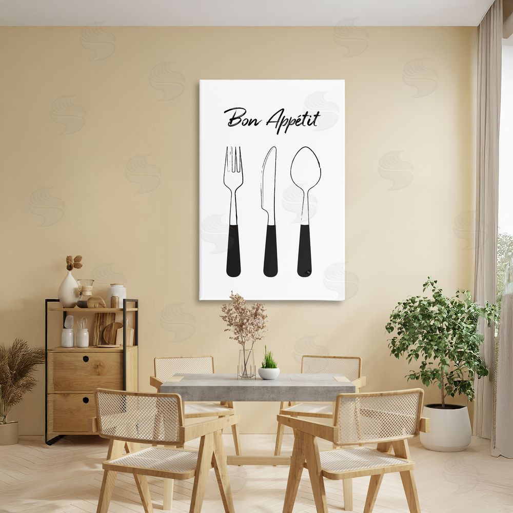 Martina Pavlova Bon Appetit Fork Knife Spoon Stretched Canvas Wall Art Print in Room